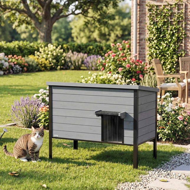 PAWROOM - Katthus med öppningsbart tak, ljusgrå/svart, 85×55×70 cm