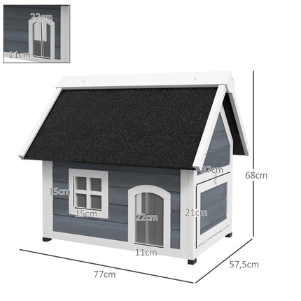 PAWROOM - Wooden cat house, weatherproof, hinged roof, gray
