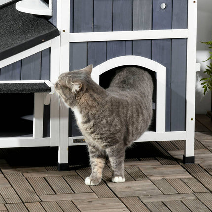 PAWROOM - Outdoor cat house, spruce wood, 2 stories, asphalt roof