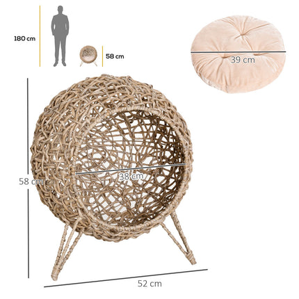 PAWROOM - Natural PE rattan house with cushions, raised feet