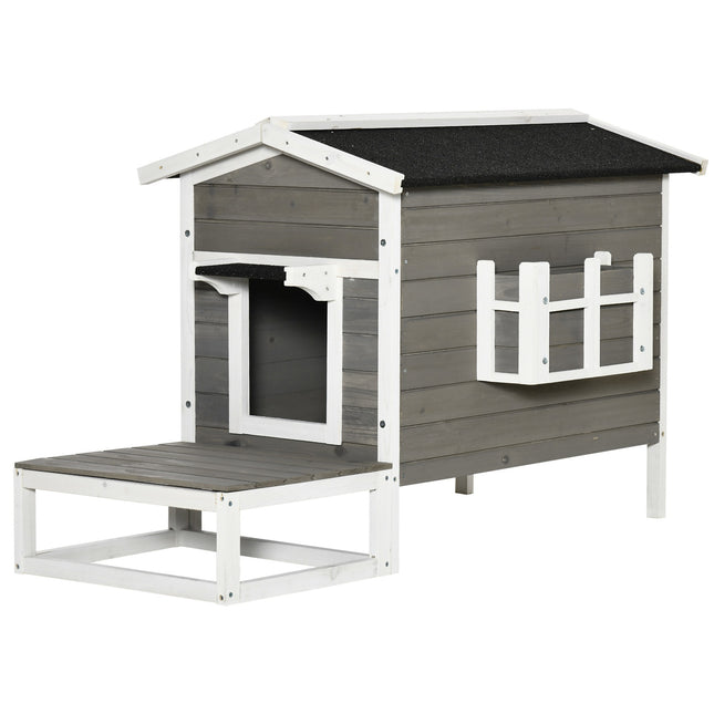 PAWROOM - Kattkoja i gran i kartong, grå/vit, 115×66,5×74,7 cm