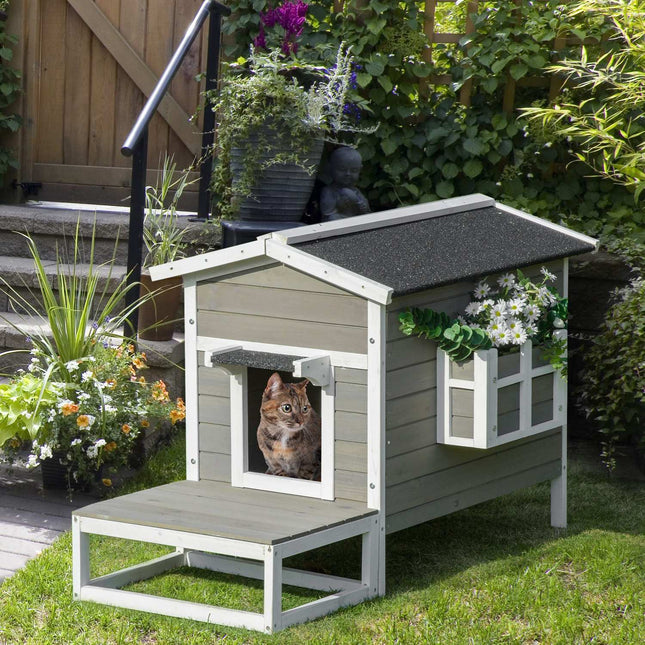 PAWROOM - Kattkoja i gran i kartong, grå/vit, 115×66,5×74,7 cm