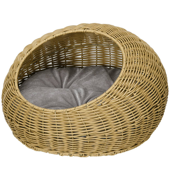PAWROOM - Kattkoja i konstrotting med avtagbar dyna, ljusbrun, Ø50×31 cm