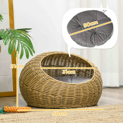 PAWROOM - Rattan house with pillow, indoor pet bed, light brown