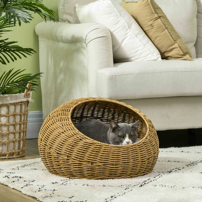 PAWROOM - Kattkoja i konstrotting med avtagbar dyna, ljusbrun, Ø50×31 cm