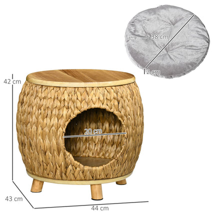 PAWROOM - Rattan Cat Cave & Bed - 2-in-1 with pillow, 44x43x42cm