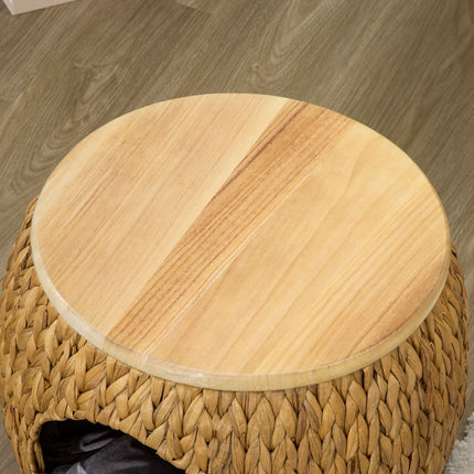 PAWROOM - Rattan Cat Cave & Bed - 2-in-1 with pillow, 44x43x42cm