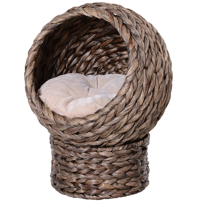 PAWROOM - Kattkoja i vattenhyacint, mörkbrun/beige, 42×33×52 cm