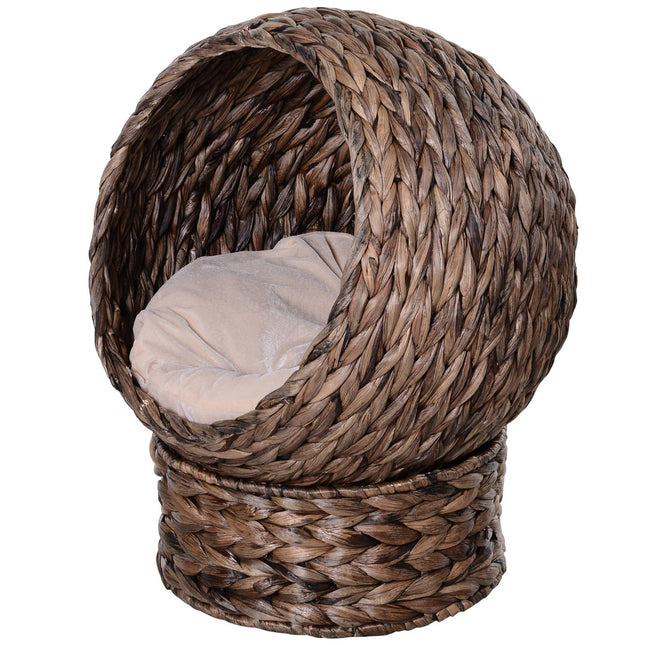 PAWROOM - Kattkoja i vattenhyacint, mörkbrun/beige, 50×42×60 cm