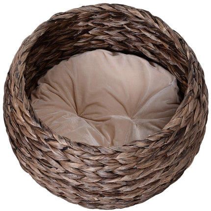PAWROOM - Rattan Cat Basket - Cozy Water Hyacinth Cave, Dark Brown