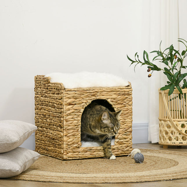 PAWROOM - Kattkoja med 2 nivåer, brun/cremevit, 37,5×37,5×41,5 cm