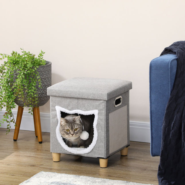PAWROOM - Kattkoja med klösbräda, cremevit/grå, 35,5×35,5×42,5 cm