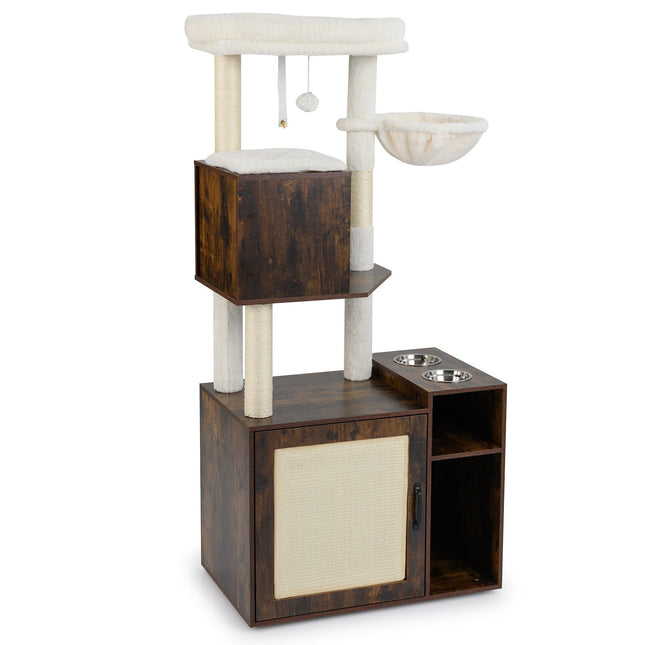 PAWROOM - Cat Tower with Sisal Post, Hidden Litter Box, Brown