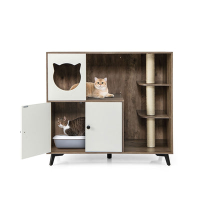 PAWROOM - Cat Litter Cabinet with 3 Sisal Scratching Posts, Gray/White