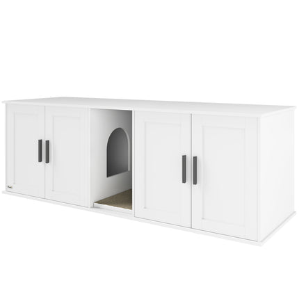 PAWROOM - Cat Litter Cabinet with Door, White, 145 x 49 x 51 cm