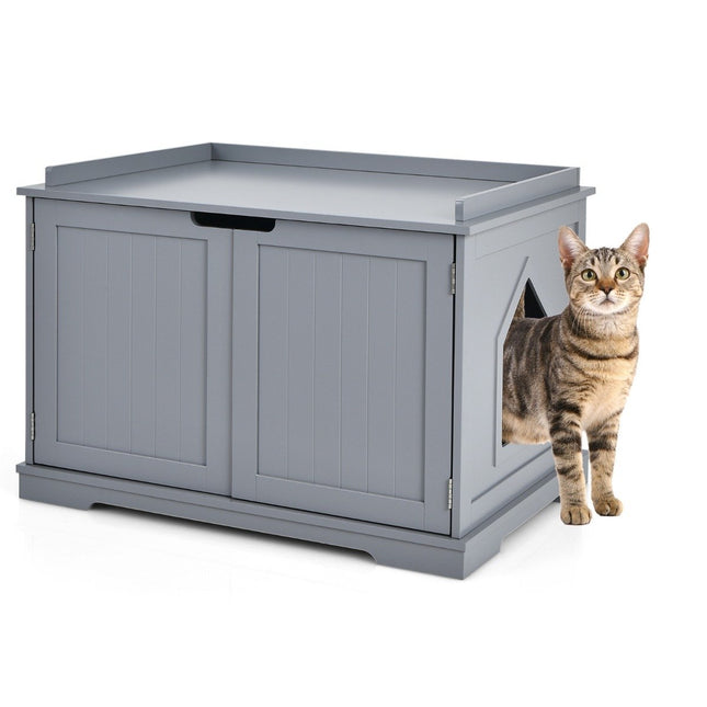 PAWROOM - Cat house with bed indoor cat house closed litter box with entrance gray