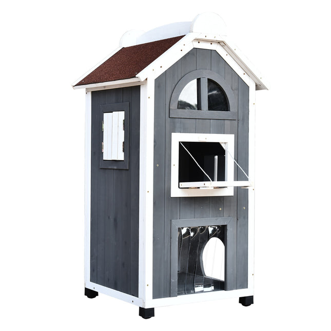 PAWROOM - Kattlådemöbel i gran för kattlådan i hemmet, grå, 59×55×109 cm
