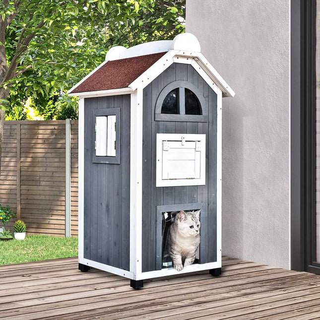 PAWROOM - Kattlådemöbel i gran för kattlådan i hemmet, grå, 59×55×109 cm