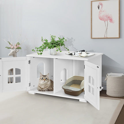 PAWROOM - Litter Box Enclosure Cat House with Double Doors and Windows Decorative Litter Box