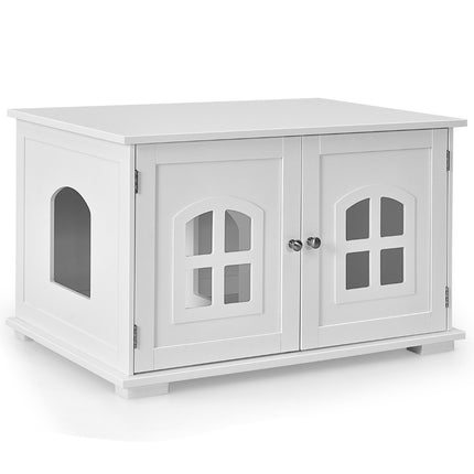 PAWROOM - Litter Box Enclosure Cat House with Double Doors and Windows Decorative Litter Box