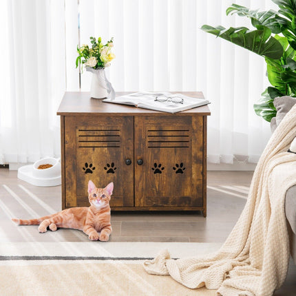 PAWROOM - Kattlådemöbel med dubbla dörrar, rustik brun, 70×52×51 cm