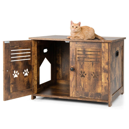 PAWROOM - Kattlådemöbel med dubbla dörrar, rustik brun, 70×52×51 cm