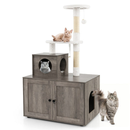PAWROOM - Kattlådemöbel med flyttbar avdelare, grå, 77,5×49×48,5 cm