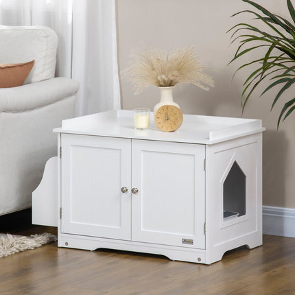 PAWROOM - Kattlådemöbel med förvaring och dubbla dörrar, vit, 86×48×52 cm