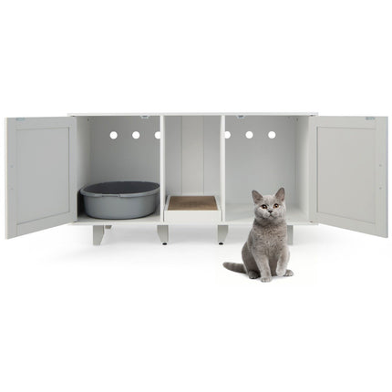 PAWROOM - Kattlådemöbel med klösbräda och förvaring, ljusgrå, 120×52×65 cm