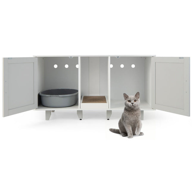 PAWROOM - Kattlådemöbel med klösbräda och förvaring, ljusgrå, 120×52×65 cm