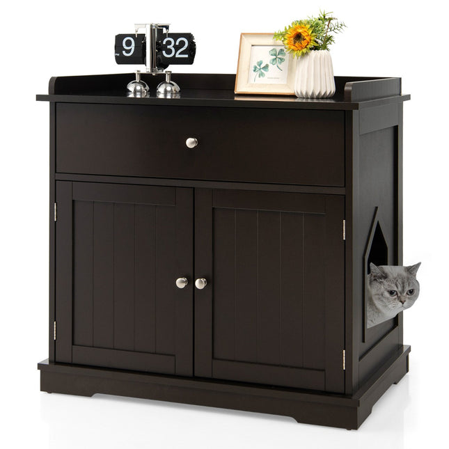 PAWROOM - Kattlådemöbel med sidobordsfunktion, brun, 76×53×74 cm