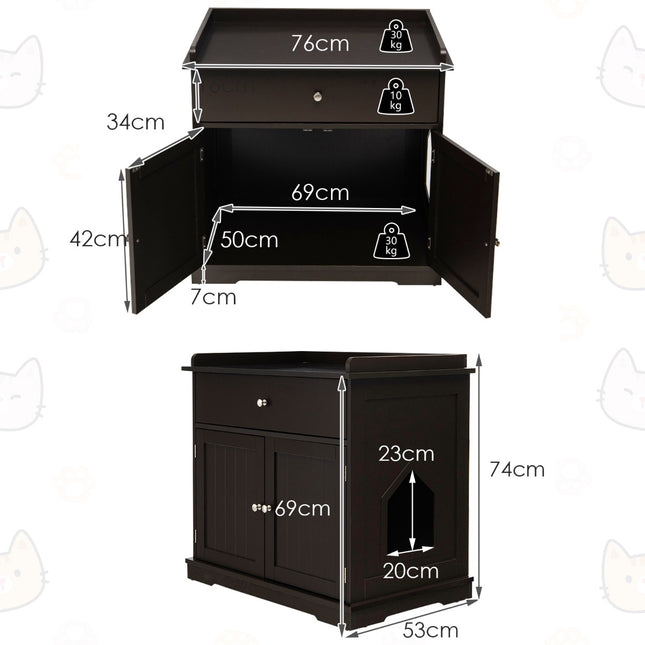 PAWROOM - Kattlådemöbel med sidobordsfunktion, brun, 76×53×74 cm
