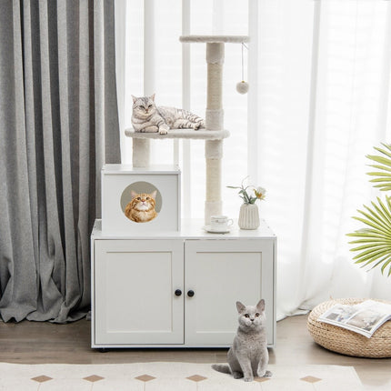 PAWROOM - Kattlådemöbel med ventilation, vit, 77,5×48,5×132 cm