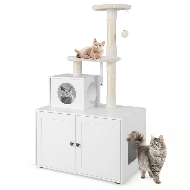 PAWROOM - Cat cabinet with scratching post & sisal scratching post housing for cat toilets cat furniture white