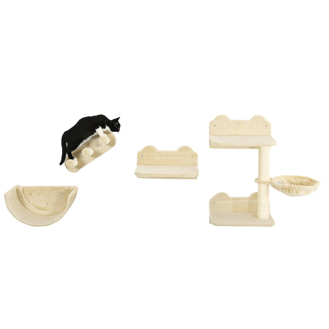 PAWROOM - Kattmöbel för vägg i 4 delar med sisal, beige, D30-555V00BG