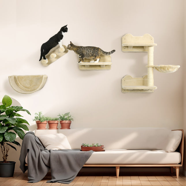 PAWROOM - Kattmöbel för vägg i 4 delar med sisal, beige, D30-555V00BG