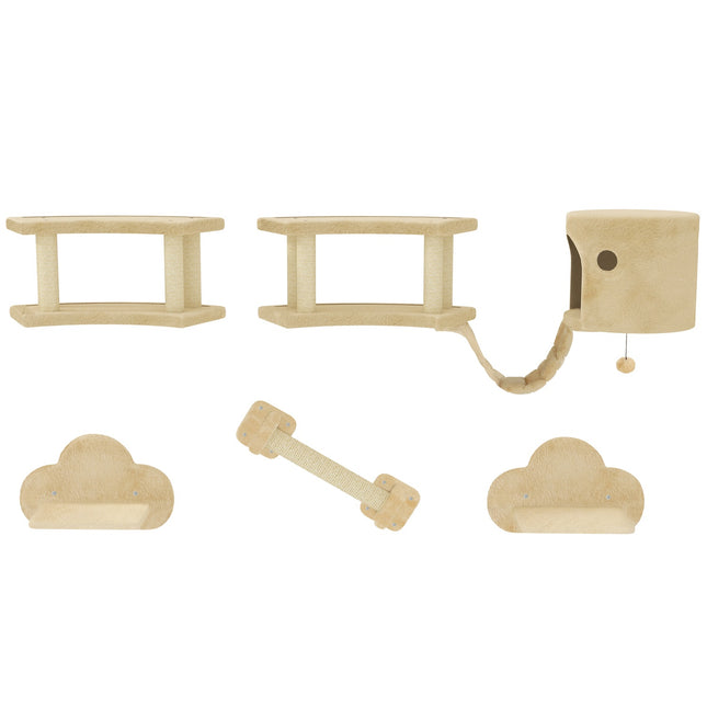 PAWROOM - Kattmöbel för vägg i 5 delar med liggplattform, beige/cremevit