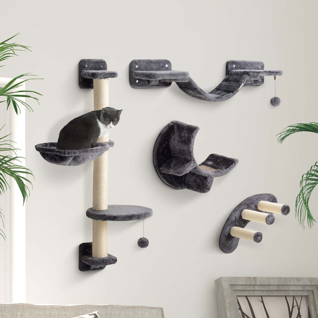 PAWROOM - Kattmöbel för vägg med hängmatta och liggplattform, mörkgrå