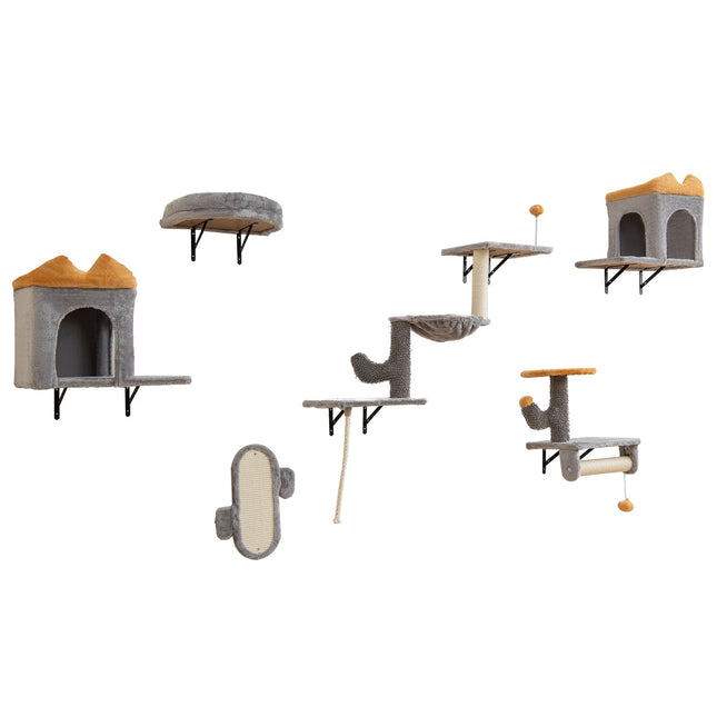 PAWROOM - Kattmöbel för vägg med sisal och liggplattform, grå/orange