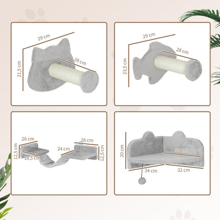 PAWROOM - Cat Climbing Wall Set, 4-piece with steps and sisal poles