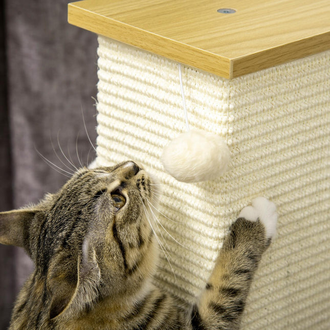 PAWROOM - Klösmöbel med sisal och leksak, cremevit, 38×38×80 cm