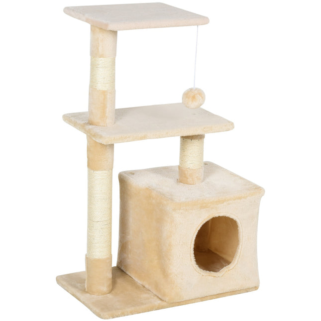 PAWROOM - Klösmöbel med sisal och mjuk plysch, beige, 50×30×81,5 cm