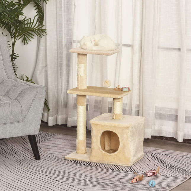 PAWROOM - Klösmöbel med sisal och mjuk plysch, beige, 50×30×81,5 cm
