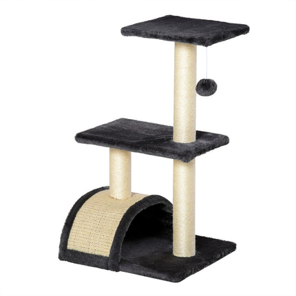 PAWROOM - Klösmöbel med sisal och mjuk plysch, mörkgrå/beige, 40×35×72 cm