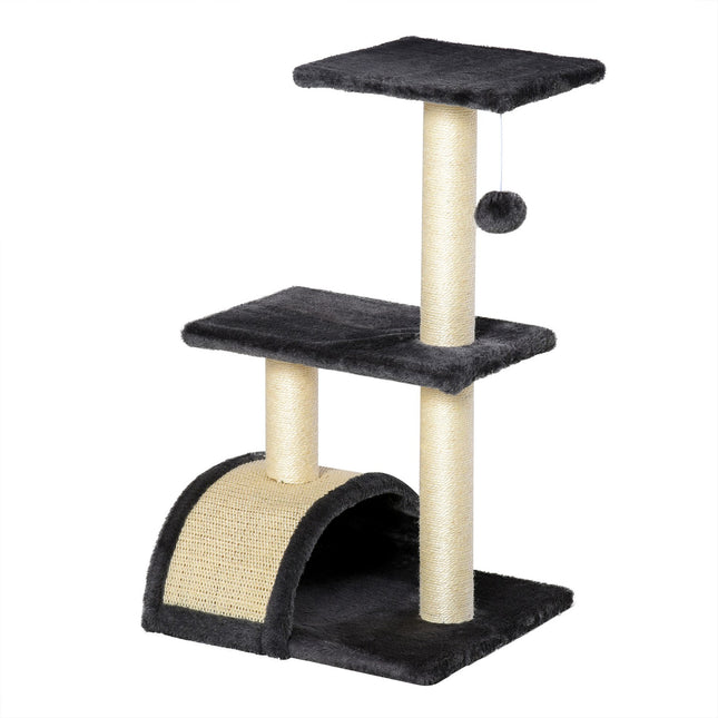 PAWROOM - Klösmöbel med sisal och mjuk plysch, mörkgrå/beige, 40×35×72 cm