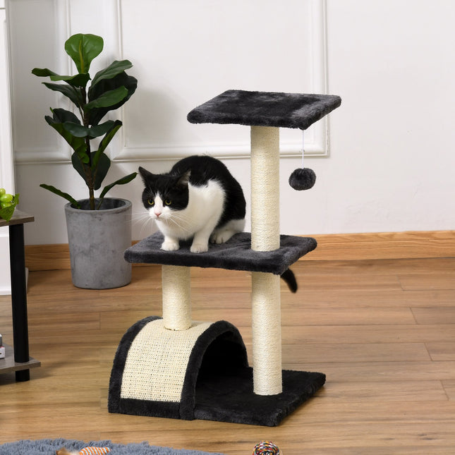 PAWROOM - Klösmöbel med sisal och mjuk plysch, mörkgrå/beige, 40×35×72 cm