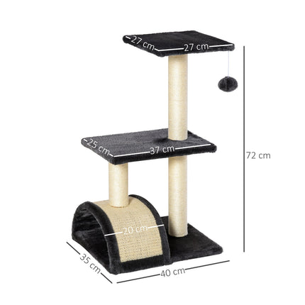 PAWROOM - Klösmöbel med sisal och mjuk plysch, mörkgrå/beige, 40×35×72 cm