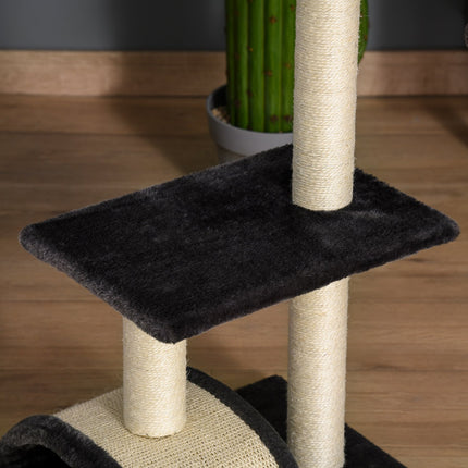 PAWROOM - Klösmöbel med sisal och mjuk plysch, mörkgrå/beige, 40×35×72 cm