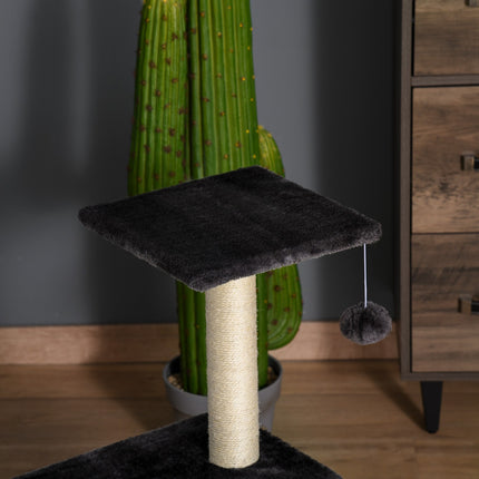 PAWROOM - Klösmöbel med sisal och mjuk plysch, mörkgrå/beige, 40×35×72 cm