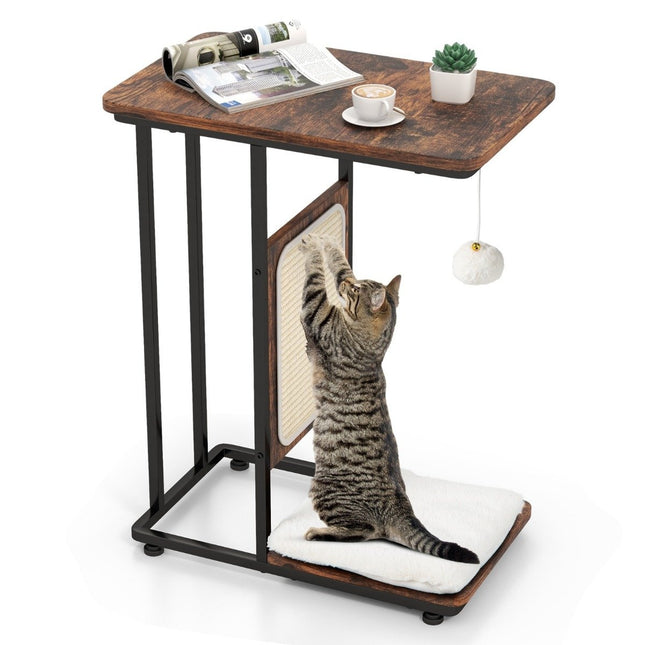 PAWROOM - Klösmöbel med sisal och mjuk plysch, rustik brun, 50×30×64 cm